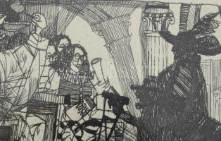 Kondor Béla (1931-1972): Illusztráció , rézkarc, papír, jelzés nélkül, paszpartuban, 13x9 cm Üvegeze...