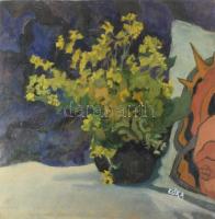 Kóka jelzéssel: Csendélet. Olaj, farost, jelzett, 50x50 cm