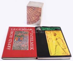 3 db - Árpád-kori legendák és intelmek. A válogatás, a bevezető tanulmány, a jegyzetek és a szöveggondozás Érszegi Géza munkája. Bp., 1983, Szépirodalmi Könyvkiadó. Kiadói egészvászon-kötés, kiadói papír védőborítóban. + Unger Mátyás-Szabolcs Ottó: Magyarország története. (Rövid áttekintés.) Bp., 1973, Gondolat. Kiadói egészvászon kötés, kiadói papír védőborítóban. + Saecula Hungariae I-XII. Válogatott írások a honfoglalás korától napjainkig 12 kötetben. Bp., 1985, Széchenyi Művészeti Központ. Kiadói papírkötés, kissé sérült kiadói papír dísztokban, ex libris-szekkel.