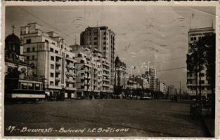 1939 Bucharest, Bukarest, Bucuresti, Bucuresci; Bulevard J. C. Bratianum, Gagel, Suchard, / street, trams, automobile, shops (EK)