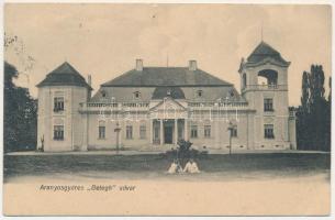 1910 Aranyosgyéres, Gyéres, Ghiris-Aries, Campia Turzii; Betegh udvar, kastély. Botár Imre kiadása. Hátoldalon Betegh család levele / castle. Letter of the owner on the backside (lyuk / pinhole)