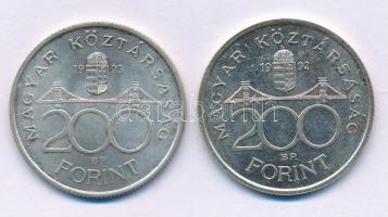 1992. 200Ft Ag "MNB" (2x) T:AU,XF patina Adamo F13