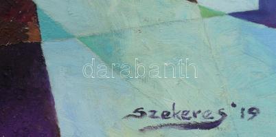 Szekeres József (1944-): Kompozíció (Mozaik szigetek, Chalkidiki). Olaj, vászon. Jelzett. Vakráma né...