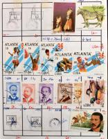 70 db futott cserefüzet oldalanként 20 bélyeghellyel, benne vegyes külföldi bélyegek tengerentúlival