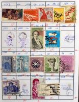 70 db futott cserefüzet oldalanként 20 bélyeghellyel, benne vegyes külföldi bélyegek tengerentúlival