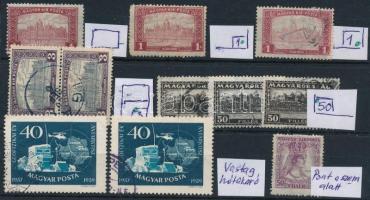 1916-1959 11 db bélyeg ismert és ismeretlen, jelölt lemezhibákkal