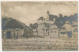 1903 Brassó, Kronstadt, Brasov; Altstadt, Bergkirche / Óbrassó, Közép utca, Mártonhegyi evangélikus templom, H. Eitel üzlete. H. Zeidner kiadása / Brasovechi (old town), Lutheran church, shop (EB)