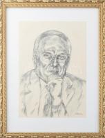 Kőhegyi Gyula (1933-): Önarckép. Tus, papír. Jelzett, üvegezett keretben 35x24 cm