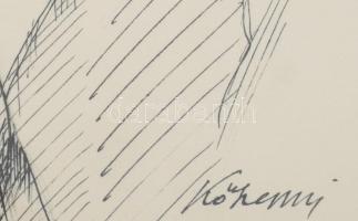 Kőhegyi Gyula (1933-): Önarckép. Tus, papír. Jelzett, üvegezett keretben 35x24 cm