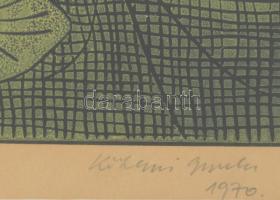 Kőhegyi Gyula (1933-): Csónakok. Színes linómetszet. papír. Jelzett, próbanyomat, üvegezett keretben...