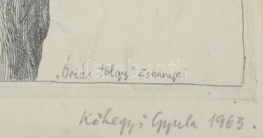 Kőhegyi Gyula (1933-): Fa tanulmány. Rézkarc, papír. Jelzett, próbanyomat, üvegezett keretben 18x16 ...