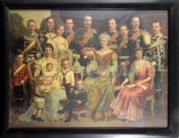 cca 1914 Hohenzollern német császári-család, rajta II. Vilmos császár, papír, litográfia, foltos, üv...