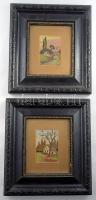 2 darab képkeret, benne goblein, 29x27 cm