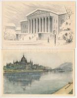 BUDAPEST - 10 db MODERN grafikai képeslap / 10 modern graphic art postcards s: Zádor István, Füle Mihály