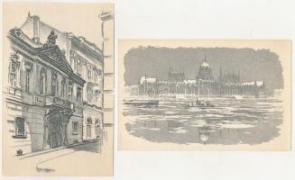 BUDAPEST - 10 db MODERN grafikai képeslap / 10 modern graphic art postcards s: Zádor István, Füle Mi...