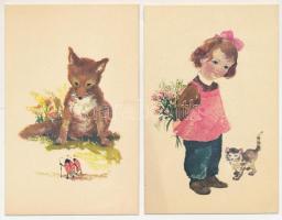 14 db MODERN grafikai képeslap: gyerekek. Képzőművészeti Alap / 14 modern graphic art postcards: chi...