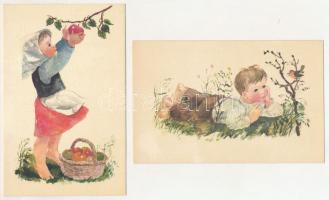 14 db MODERN grafikai képeslap: gyerekek. Képzőművészeti Alap / 14 modern graphic art postcards: chi...