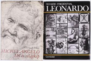 2 db könyv - Charles de Tolnay: Michelangelo. Mű és világkép. + Richard Friedenthal: Leonardo. Kiadói egészvászon kötés, papír védőborítóval, jó állapotban.