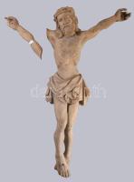 Antik faragott fa korpusz, sérült, m: 63 cm
