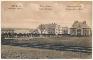 Szászsebes, Mühlbach, Sebesul Sasesc, Sebes; Huszár laktanya, vasúti pálya. Anna Gross kiadása / Kavallerie-Kaserne / Casarma de cavalerie / K.u.K. military cavalry barracks, hussar barracks, railway track (EM)