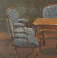 Jelzés nélkül: Enteriör, olaj, karton, Keretben. 35x25 cm