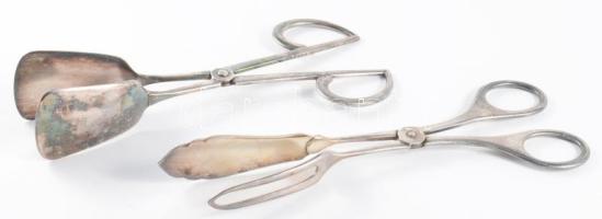 2 darab ezüstözött tésztafogó csipesz, h: 20 cm alatt