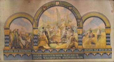 1935 Magyar Hiszekegy, nagyméretű, színes nyomat, szign. Hollós Endre, kiadja a Magyar Nemzeti Szöve...