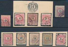 1889-1898 10 db Feketeszámú krajcáros bélyeg azonos lemezhibával