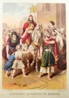 Mordecai Esther, a perzsa királyné unokatestvére és nevelőapja díszben. Litográfia, papír, XIX. sz. 34x24 cm . Dekoratív üvegezett keretben