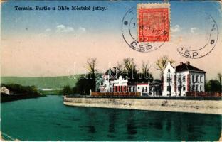1931 Terezín, Theresienstadt; Partie u Ohre Mestské jatky river bank / riverbank