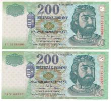 2002. 200Ft (2x) sorszámkövetők "FA 5168806 - FA 5168807" T:UNC