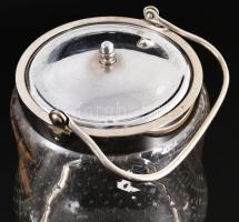 cca 1940 Murano bullicante kekszes edény, fém fedővel, m: 16 cm