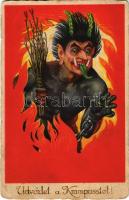 Üdvözlet a Krampusstól! / Krampus greeting art postcard (EB)