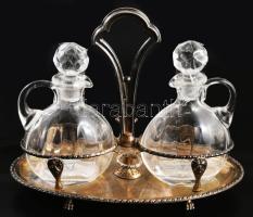 Antik ezüstözött olaj-ecet tartó, 2 üveggel, 23x17 cm