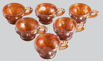 cca 1930 6 darab irizáló karneválüveg csésze, d: 9 cm