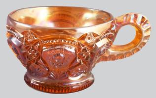 cca 1930 6 darab irizáló karneválüveg csésze, d: 9 cm