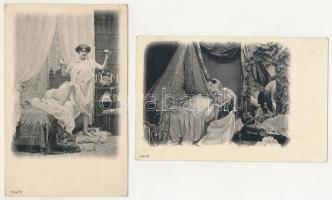 6 db RÉGI erotikus hölgyek képeslap (sorozat) / 6 pre-1945 erotic women postcards (series)