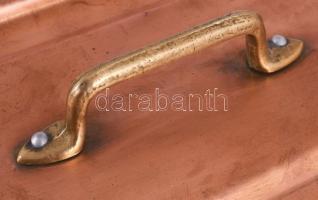 Hatalmas vörösréz halsütő, fedővel, kiemelővel, jó állapotban, h: 67 cm