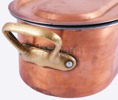 Hatalmas vörösréz halsütő, fedővel, kiemelővel, jó állapotban, h: 67 cm
