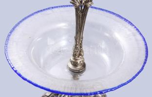 Szecessziós kínáló, irizáló üvegtállal, m: 29 cm