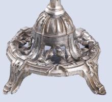 Szecessziós kínáló, irizáló üvegtállal, m: 29 cm