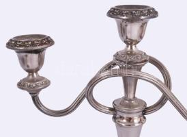 Háromágú ezüstözött angol gyertyatartó pár, m: 25 cm