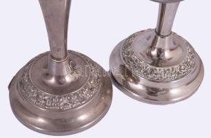 Háromágú ezüstözött angol gyertyatartó pár, m: 25 cm