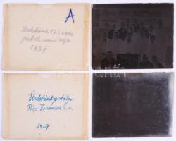 1927 Pécs, Ferenciek utca, Höfler Jakab üzlete és személyzete, 2 db üvegnegatív, 9×12 cm