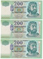 2001. 200Ft (3x) sorszámkövetők "FB 0749522 - FB 0749523 - FB 0749524" T:UNC