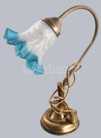 Bronz éjjeli lámpa, színes búrával, m: 37 cm