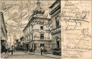 1907 Temesvár, Timisoara; Lonovits utca, Hungária szálloda. Divald Károly 782. / street, hotel (gyűrődés / crease)