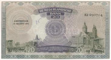 Hollandia 1941. 20G T:F
Netherlands 1941. 20 Gulden C:F
Krause P#54