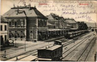 1909 Kolozsvár, Cluj; Pályaudvar, vasútállomás, vonat. Schuster Emil kiadása / railway station, train (EK)
