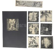 Lajos Ferenc (1912-1998): Hüvelyk Matyi 8 db grafika. Tus, papír, jelezve. 16x17 cm, 38x9 cm méretekben